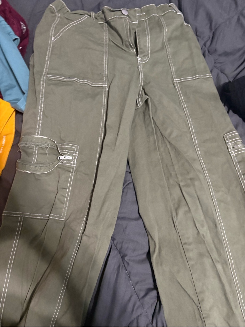 & Other Stories Olive Cargo Jeans with Contrast Stitching
